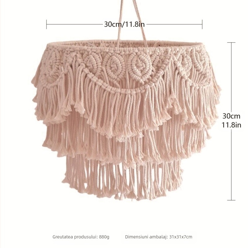 Abajur rotund cu ciucuri, țesut, model 2021, grosime 2, personalizare disponibilă