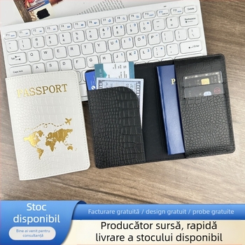 Husă pentru pașaport din piele PU, model crocodil, căptușeală sintetică, pentru pașaport și carte de identitate, utilizare zilnică