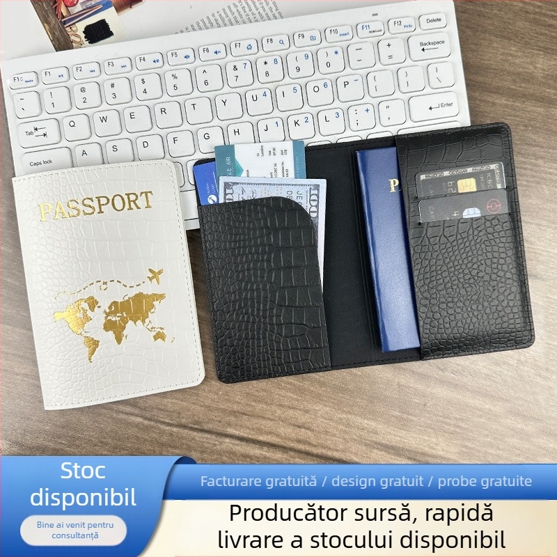 Husă pentru pașaport din piele PU, model crocodil, căptușeală sintetică, pentru pașaport și carte de identitate, utilizare zilnică
