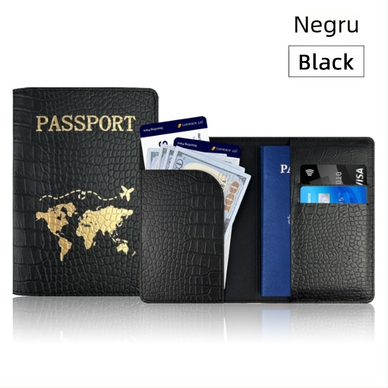 Husă pentru pașaport din piele PU, model crocodil, căptușeală sintetică, pentru pașaport și carte de identitate, utilizare zilnică