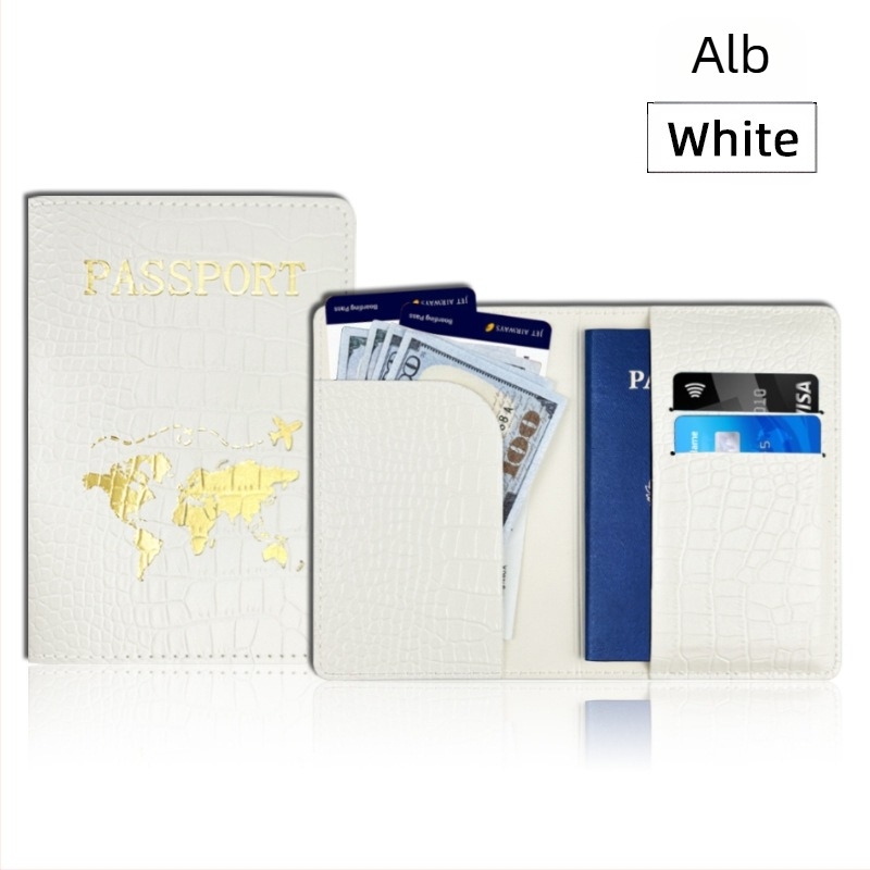 Husă pentru pașaport din piele PU, model crocodil, căptușeală sintetică, pentru pașaport și carte de identitate, utilizare zilnică