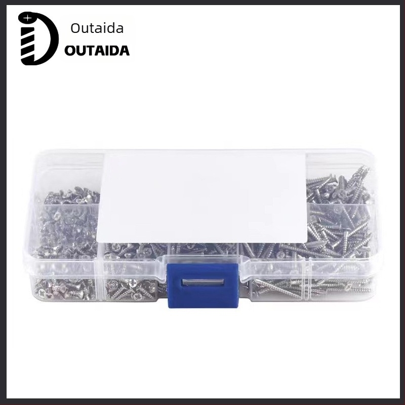 Outaida Set șuruburi autoforante – 800 buc, cap conic, nichelate, oțel carbon Q235, GB846