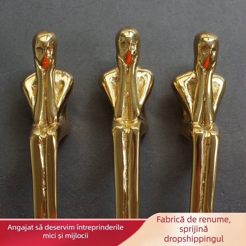 Mâner din alamă Thinker pentru dulapuri, uși sau sertare — stil lux ușor, model SKZLSS001