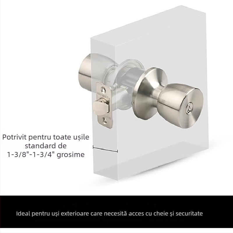 Încuietoare pentru uși din lemn, oțel inoxidabil, design sferic, zgomot redus, model 03.