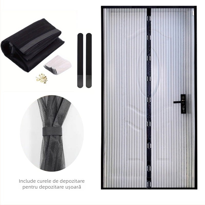 Cortină magnetică pentru ușă, montaj fără găuri, plasă anti-țânțari, poliester, 9 perechi de magneți, pentru living, bucătărie și restaurant