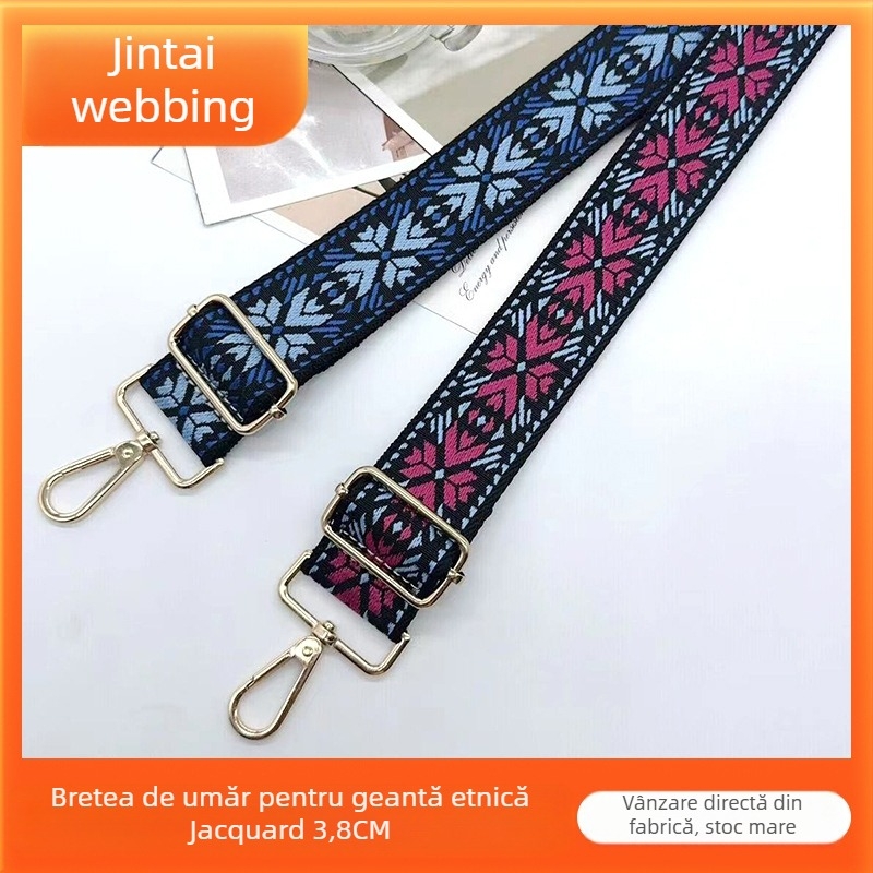 Curea de umăr pentru geantă – poliester, jacquard cu model floral, reducerea efortului la purtare