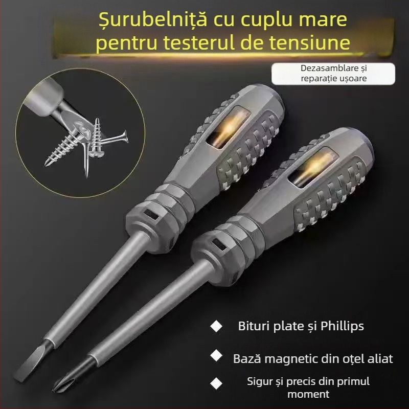 Pena tester electric pentru Fire vii cu mâner din cauciuc, indicator LED, cuplu înalt de detecție, bit magnetic cu cap plat