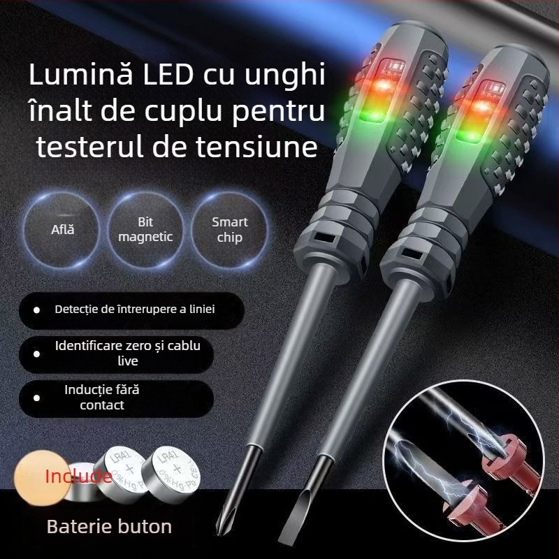 Pena tester electric pentru Fire vii cu mâner din cauciuc, indicator LED, cuplu înalt de detecție, bit magnetic cu cap plat