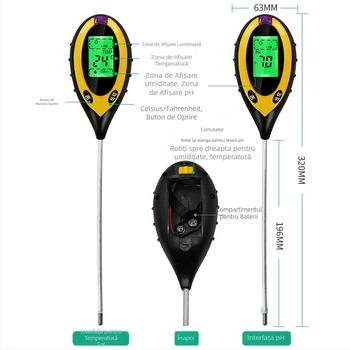 Tester electronic pentru sol 4 în 1, cu pH-ul solului, metru de lumină și detector de temperatură și umiditate, corp din plastic — Xing Weiqiang