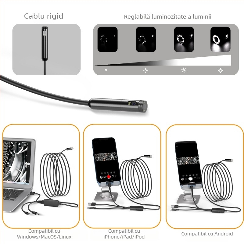 Endoscop industrial cu lentile duale, trei în unu; NK-5001Pro; IP68 impermeabil; diametru sondă 5.5/8.0 mm; lungime de lucru 1000/2000/3000/5000 mm; 2.0 MP