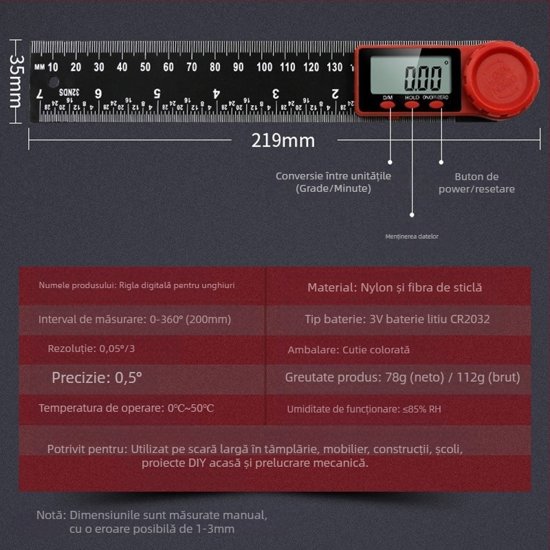 2-in-1 Digital Angle Ruler with Protractor and Vernier Caliper