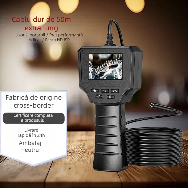 Endoscop industrial cu ecran, sondă diametru 8.0 mm, lungime de lucru 2 m, IP67 impermeabil, ecran 2.4 inch, 720p rezoluție