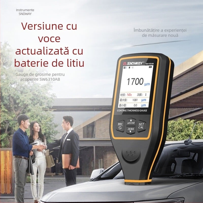 Shendawei SW6310A/SW6310B Aparat de măsurare a grosimii stratului de vopsea pentru automobile, cu afișaj LCD, alimentare 1,5V