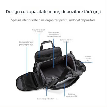 Geantă de sport multifuncțională cu compartiment separat pentru pantofi, impermeabilă cu separare uscat-umed, capacitate 36–55 L, din țesătură Oxford