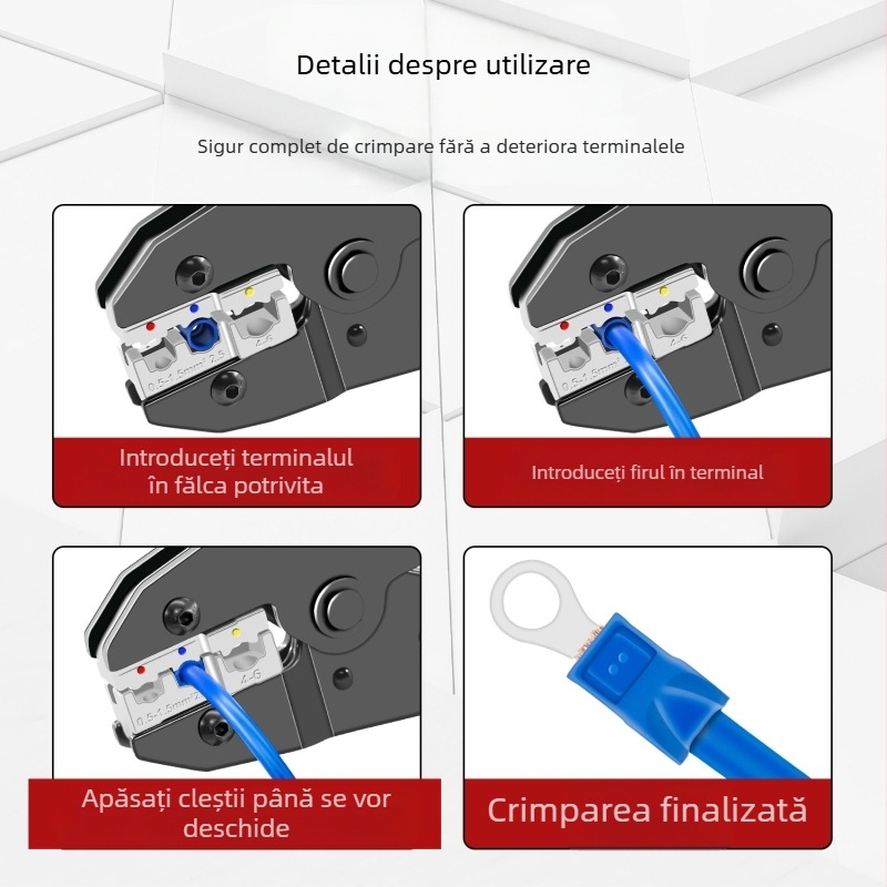 Pince de sertizare multifuncțională – set pentru terminale izolate, bare și terminale cu conector, SANJIANG, oțel cu carbon înalt, greutate 1.2