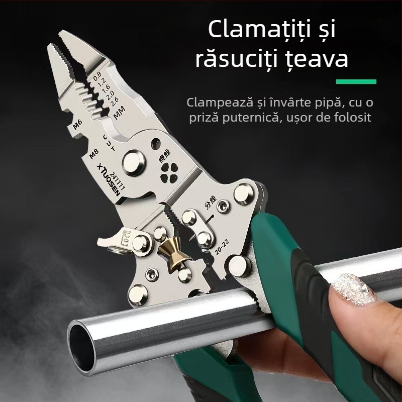Clește electric 18-în-1, multifuncțional pentru dezizolarea cablurilor, tăiere și înfășurare pentru electricieni