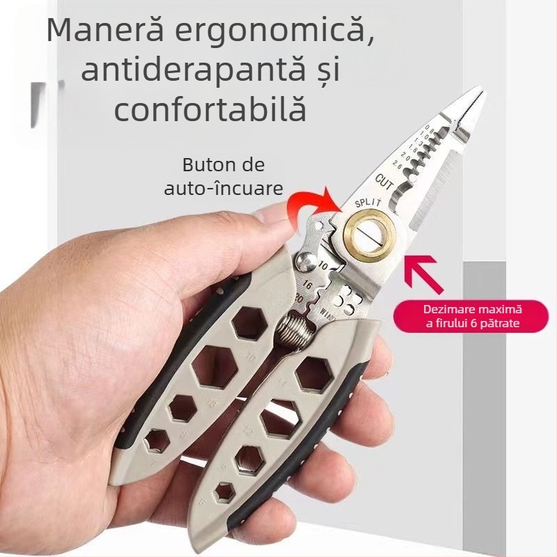 Clește de dezizolare a cablurilor pentru electricieni — Senssheng, material: oțel aliat crom-vanadiu, greutate: 150 g, funcție: dezizolarea cablurilor, caracteristici: standard