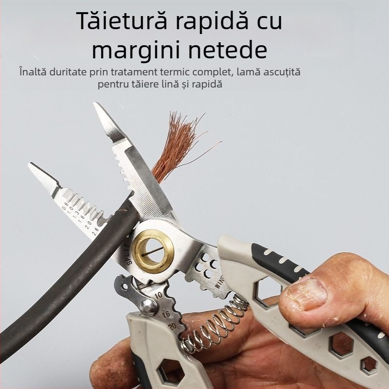 Clește de dezizolare a cablurilor pentru electricieni — Senssheng, material: oțel aliat crom-vanadiu, greutate: 150 g, funcție: dezizolarea cablurilor, caracteristici: standard