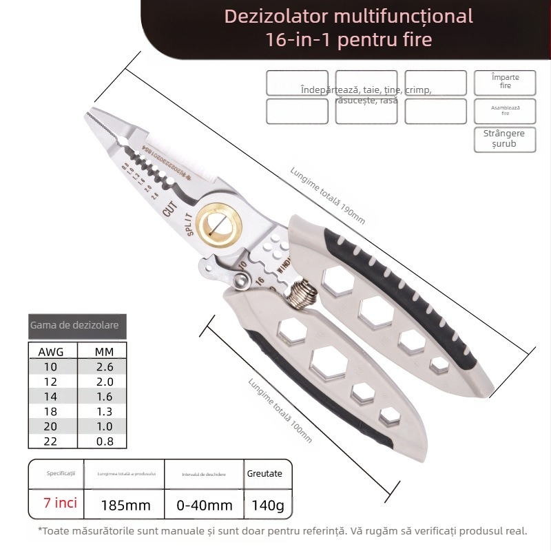 Clește de dezizolare a cablurilor pentru electricieni — Senssheng, material: oțel aliat crom-vanadiu, greutate: 150 g, funcție: dezizolarea cablurilor, caracteristici: standard