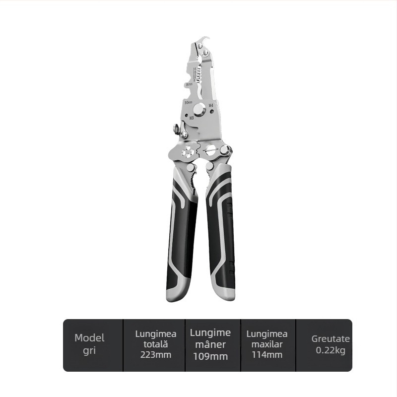 Clește pentru cabluri electrice: tăiere și degajare izolație, multifuncțional, cap plat, pliabil, greutate 0,2 kg, Sco