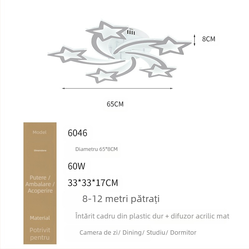 Lampa de tavan LED cu 6 becuri, reglabilă, 220V, CRI 80-90, acoperă 8–12 m²