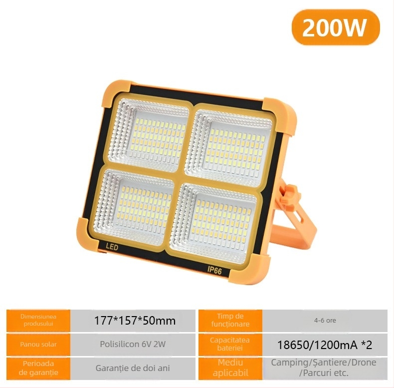 Lampa solară pentru camping – LED portabil pentru interior și exterior, iluminare de urgență USB, 6V