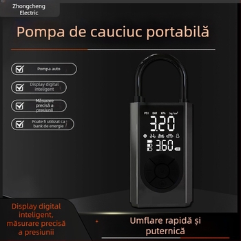 Pompa de aer portabilă, manuală, din metal, cu afișaj digital și manometru pentru presiunea anvelopelor, debit 70 L/min, putere până la 80 W