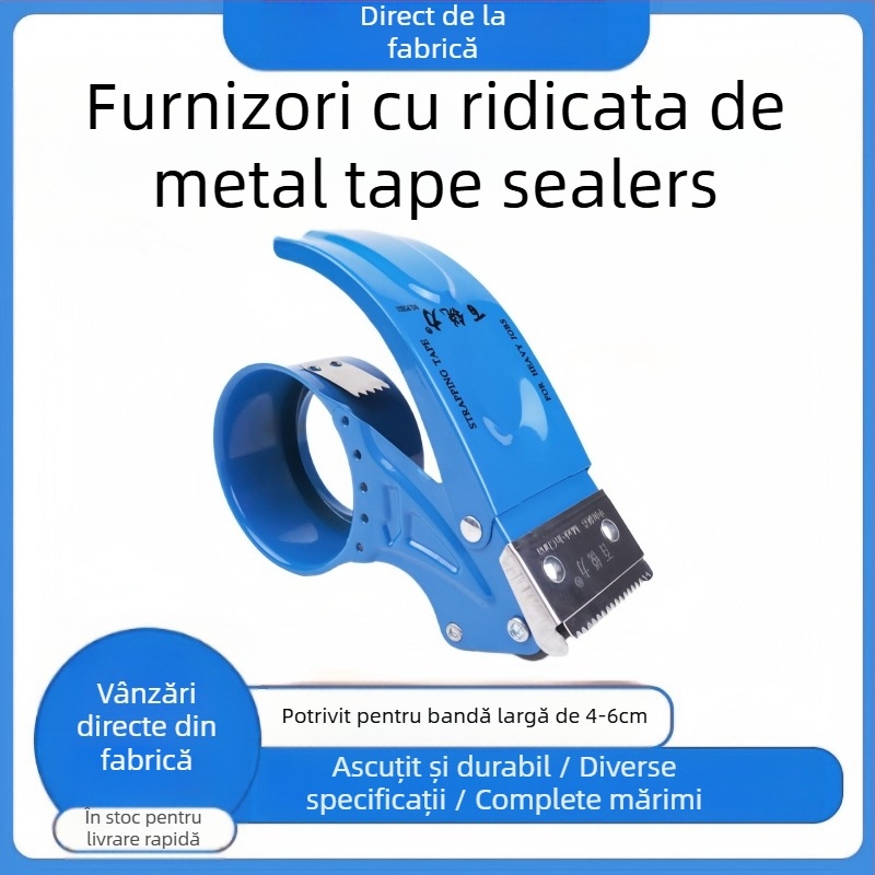 Unealtă manuală din metal pentru sigilare și tăiere bandă de ambalare, lățimea benzii 50 mm, versiune din metal, diametrul axului 56 mm, greutate netă 150 g