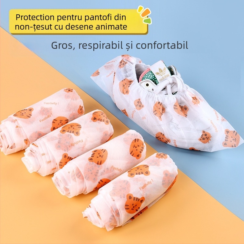 Capace de pantofi de unică folosință, din materiale nețesute, imprimate, pentru interior, adulți, protecție împotriva prafului, pachet 50/100