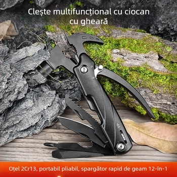 Ciocan cu gheare din oțel inoxidabil, mâner din oțel, unealtă multifuncțională pentru camping, greutate 0,252 kg