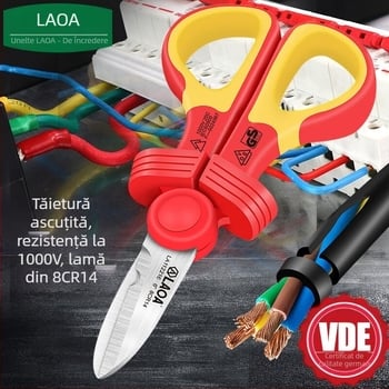 Old A Tool Foarfecă izolată pentru electricieni, izolație VDE, foarfece de uz casnic, foarfece multifuncționale pentru canale de cabluri, model LA112216