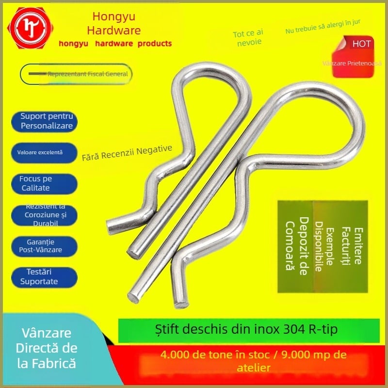 Oțel inoxidabil 304, știft cotter tip B, știft ondulat tip R, Standard Național, duritate 4,8