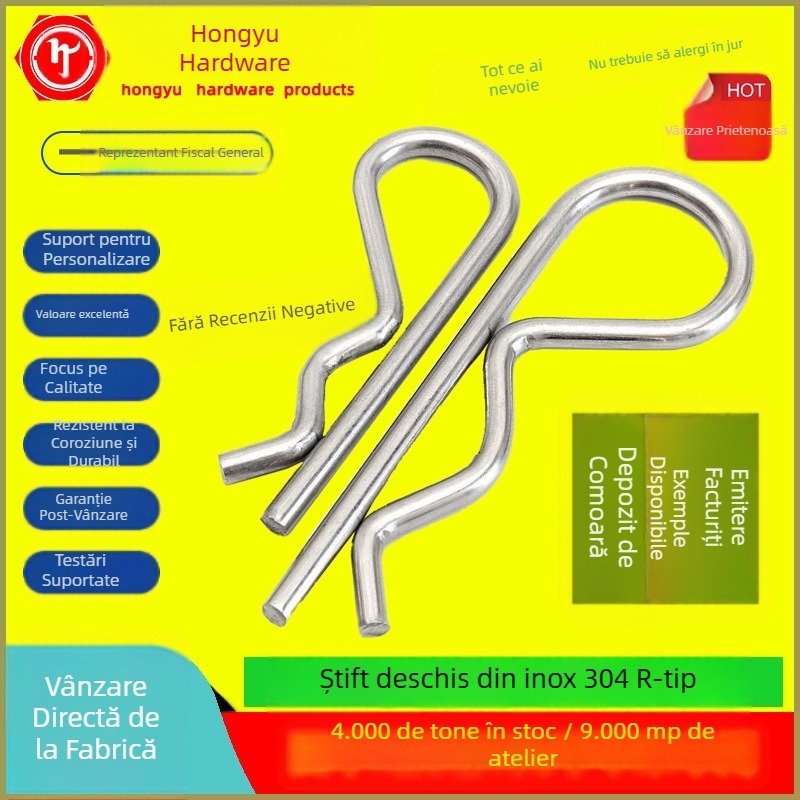 Oțel inoxidabil 304, știft cotter tip B, știft ondulat tip R, Standard Național, duritate 4,8