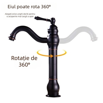 Robinet chiuvetă european din alamă antic, rotire la 360°, apă caldă și rece, corp din cupru, valvă ceramică