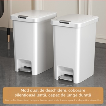 Coș de gunoi cu capac, deschidere prin pedale, formă cilindrică lungă, plastic, 10 L