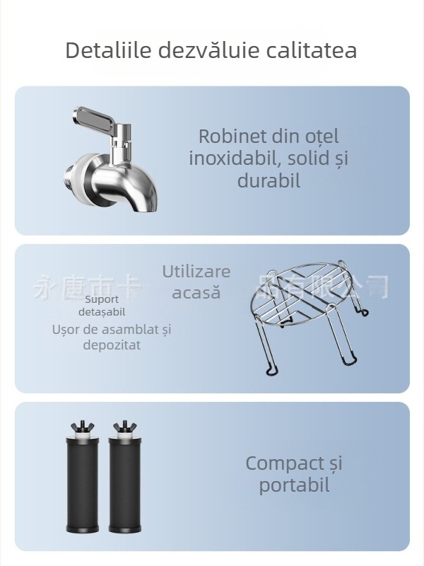 Purificator de apă cu gravitație de birou, din oțel inoxidabil, portabil (modelul k8626, 3 kg, potrivit pentru 3–5 persoane)