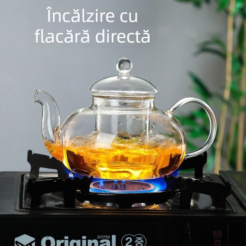 Ceainic de sticlă pentru ceai de flori, cu filtru, funcție de fierbere, personalizabil, ambalat într-o cutie de hârtie
