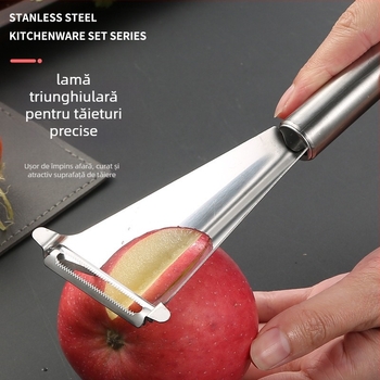 Unealtă de pregătire a fructelor 3 în 1: curățitor, feliator și cuțit de sculptură – oțel inoxidabil, personalizare disponibilă, logo imprimat, etichetă privată licențiată