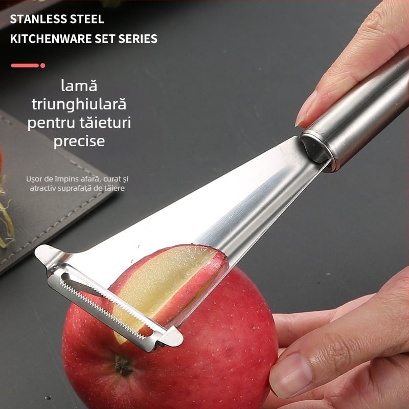 Unealtă de pregătire a fructelor 3 în 1: curățitor, feliator și cuțit de sculptură – oțel inoxidabil, personalizare disponibilă, logo imprimat, etichetă privată licențiată