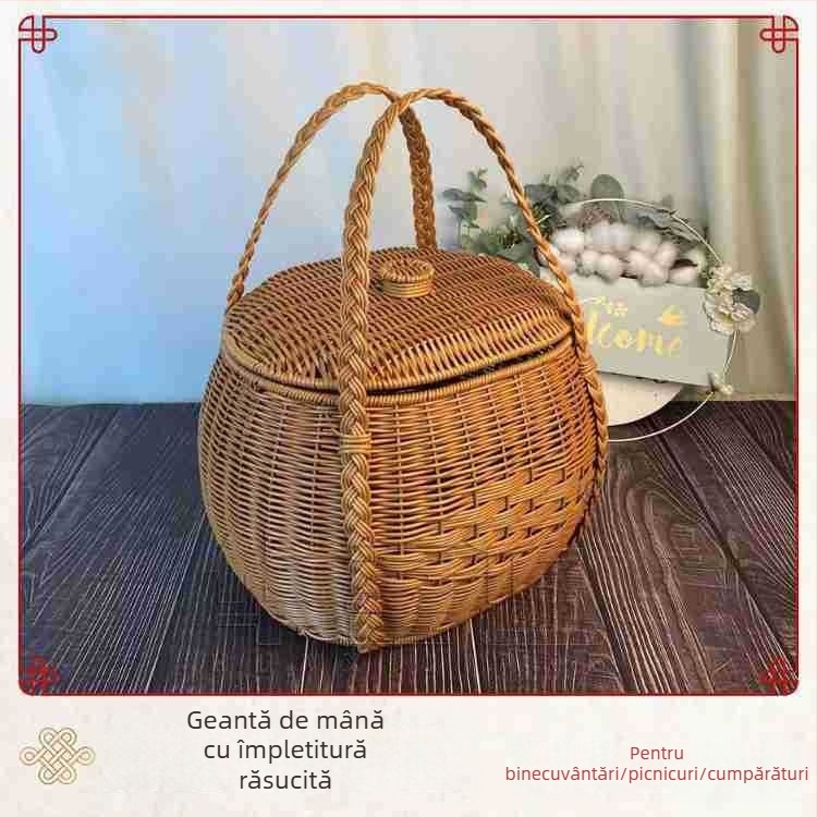 Coș de cumpărături din PP, model W001 cu împletire răsucită într-un oval, potrivit pentru legume și fructe, stil lux ușor