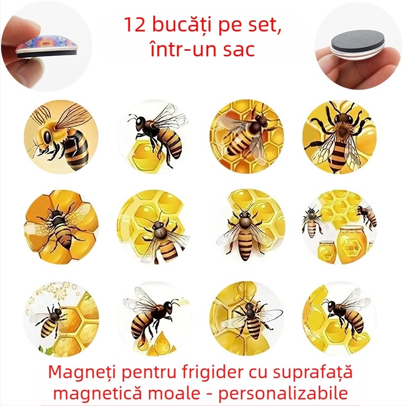 Autocolante magnetice din sticlă pentru frigider — model cuib de albine, 25–50 mm, 8–50 g, forme personalizabile