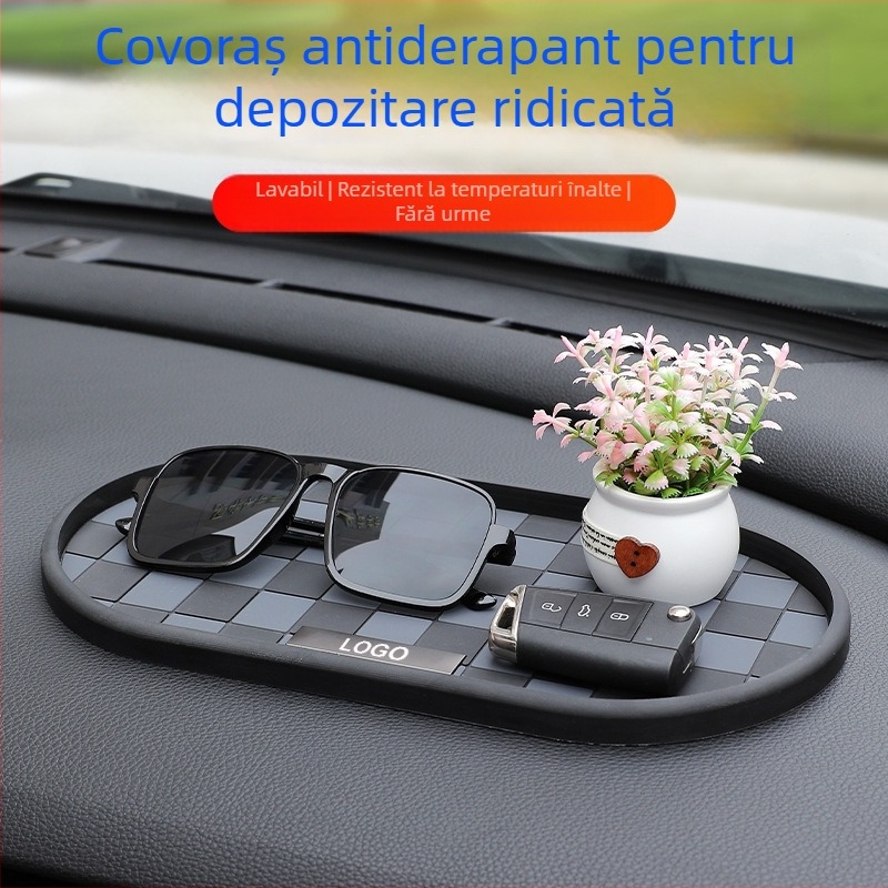 Covoraș antiderapant pentru panoul de instrumente și consola centrală a mașinii, PVC, rezistent la temperaturi înalte, lavabil, cu logo imprimat