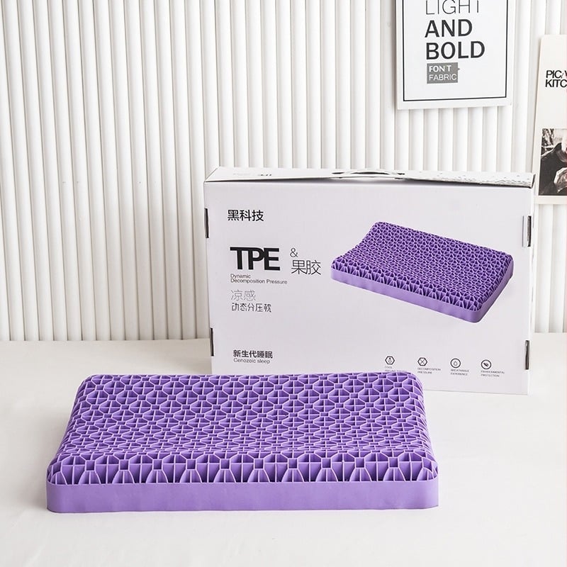 Pernă dreptunghiulară cu umplutură gel TPF și husă 100% poliester pentru susținerea cervicală; lavabilă, 2.4 kg, pentru o singură persoană.