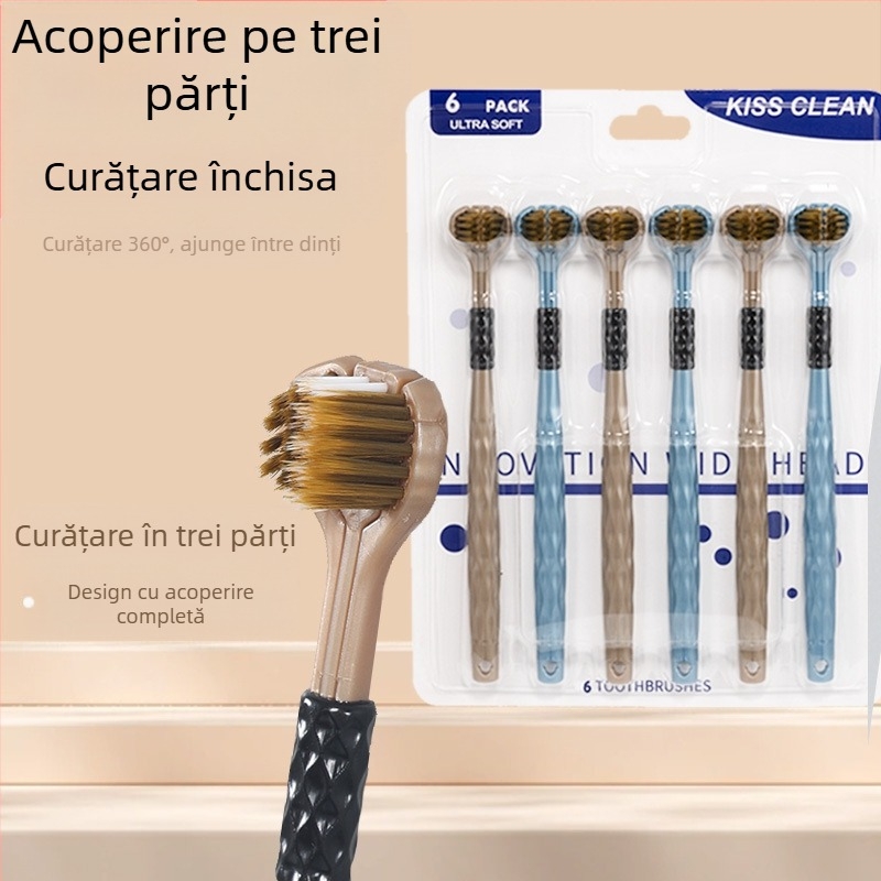 Love Teeth periuță de dinți pentru adulți, cu peri moi, design 3D, manuală