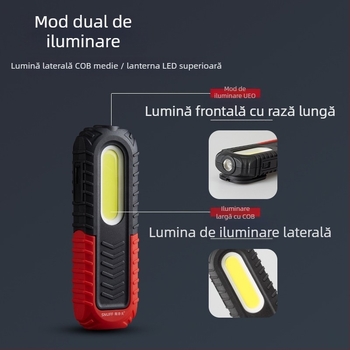 Lumină de lucru COB reîncărcabilă cu baza magnetică 360° și cârlig de agățare pentru întreținerea vehiculelor — 10W, 3.7V, 400 lm, 6500K, model S680-Z-R
