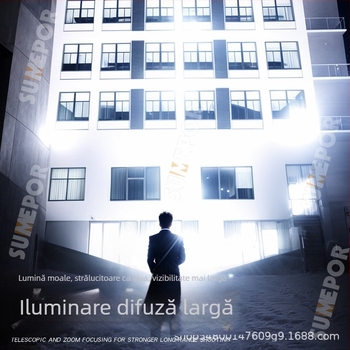 Focar LED de mână Sumeipu P900 cu zoom pentru rază lungă, baterie 18650 reîncărcabilă, IPX4