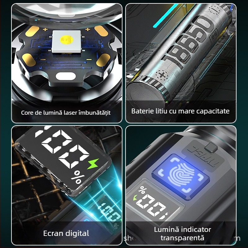 Focar LED de mână Sumeipu P900 cu zoom pentru rază lungă, baterie 18650 reîncărcabilă, IPX4