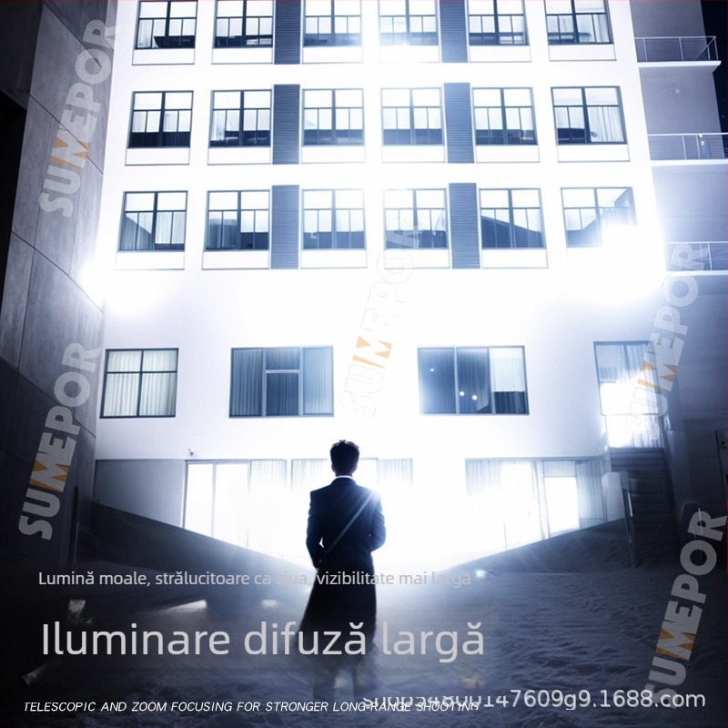 Focar LED de mână Sumeipu P900 cu zoom pentru rază lungă, baterie 18650 reîncărcabilă, IPX4