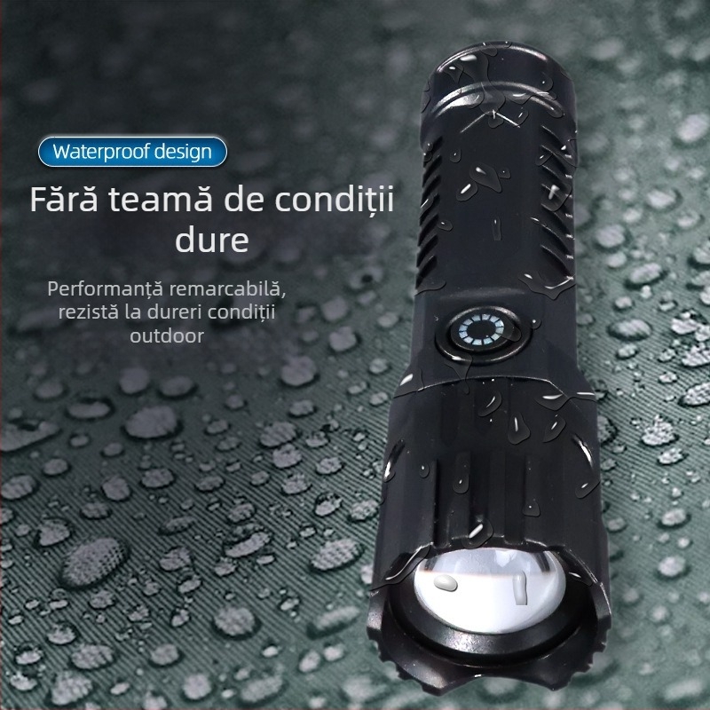 Lanternă de mână cu zoom telescopic, 100 lm, rază până la 100 m, reîncărcabilă, baterie 18650, model JY-81020, pentru camping și drumeții