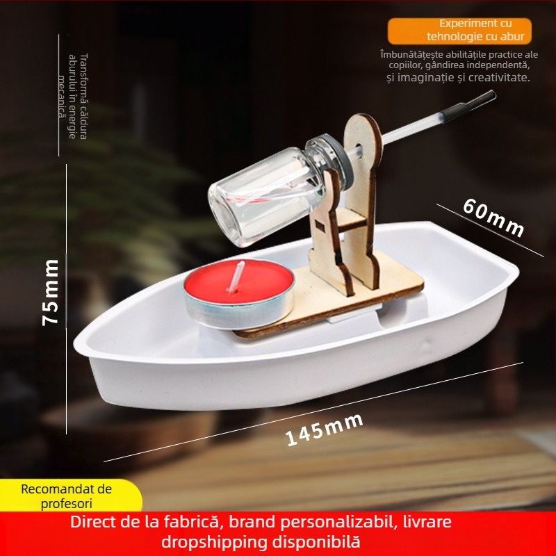 Model de navă cu aburi – DIY, jucărie educațională din plastic pentru fizică STEM, învățare practică pentru 7–14 ani